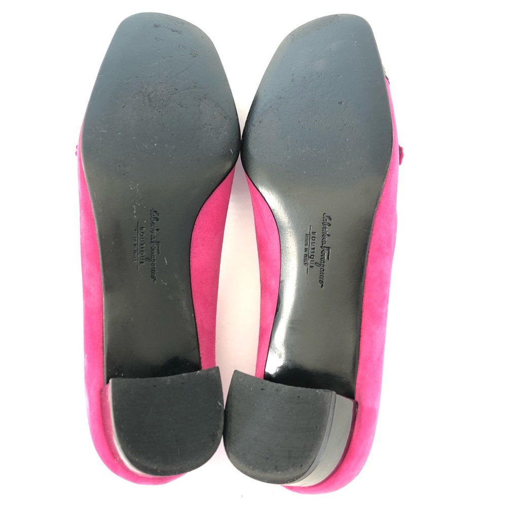 ♦️SOLD♦️SALVATORE FERRAGAMO Pink Suede Black Patent Leather Cap Toe Flat Loafer - Picture 7 of 14